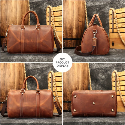 NIUCUNZH Men's Vintage Genuine Genuine Leather Tote Bag - Adjustable Shoulder Strap, Multiple Compartments, Durable Head Layer Genuine Leather for Business Commuting & Travel (Light Brown/Dark Brown/Black), Office Accessory,