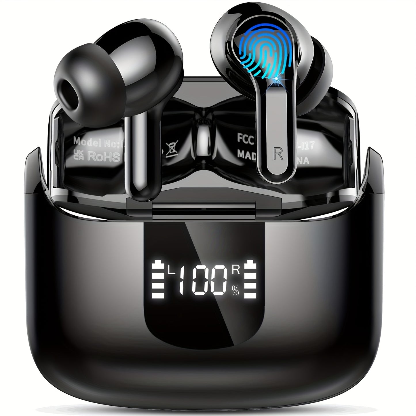 2025 New Wireless Earbuds with 40H Bass, ENC Noise Cancelling, 5.3 Headset, 4 HD Microphones, USB-C LED Display, for Android & iOS, Open-Back Design, Condenser Microphones, Non-Waterproof, Ideal for Gaming, Skateboarding, Sno