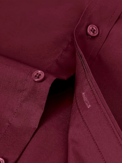 Men'S Slim Fit Long Sleeve Shirt - 55% Cotton, 40% Polyester, 5% Spandex, Solid Color, All-Season, Woven Fabric, Button-Up, Lapel Collar, Casual Weekend Wear, 125g/m²