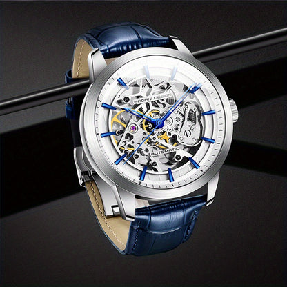 Pagani Design 2023 Men's Automatic Skeleton Watch, Self-Winding, Stainless Steel, Leather Strap, Pointer Series, Water Resistant To 100 Meters Sports Leather Watch