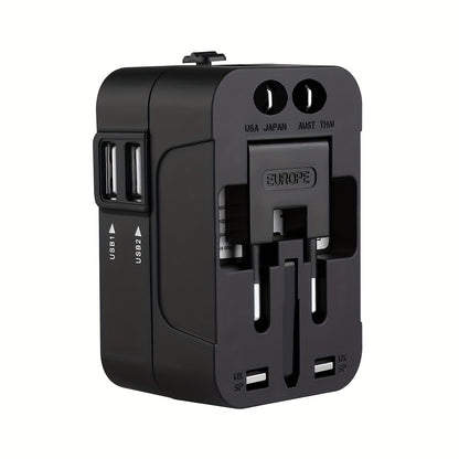 1pc Universal Travel Socket, Dual USB Ports, 110V-240V Input, EU/US/AU Plug, Surge Protection, All-in-One Wall Charger for Over 150 Countries, Essential for Business Trips and Travel