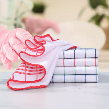 5/10pcs Absorbent and Fluff-Free Dish Cloths, Large 40*60cm Suitable for Quick Cleaning, Suitable for Coffee Machines, 4 Colors Kitchen Tea Towels, Grid and Square Kitchen Towels, Kitchen and Restaurant, Kitchen Supplies, Gif