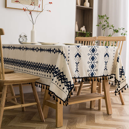 1pc Boho Tablecloth With Tassel, Rectangular Dustproof Table Cover, Suitable For Buffet Tables, Holiday Dinners, Parties, Banquets, Weddings, Home Decor