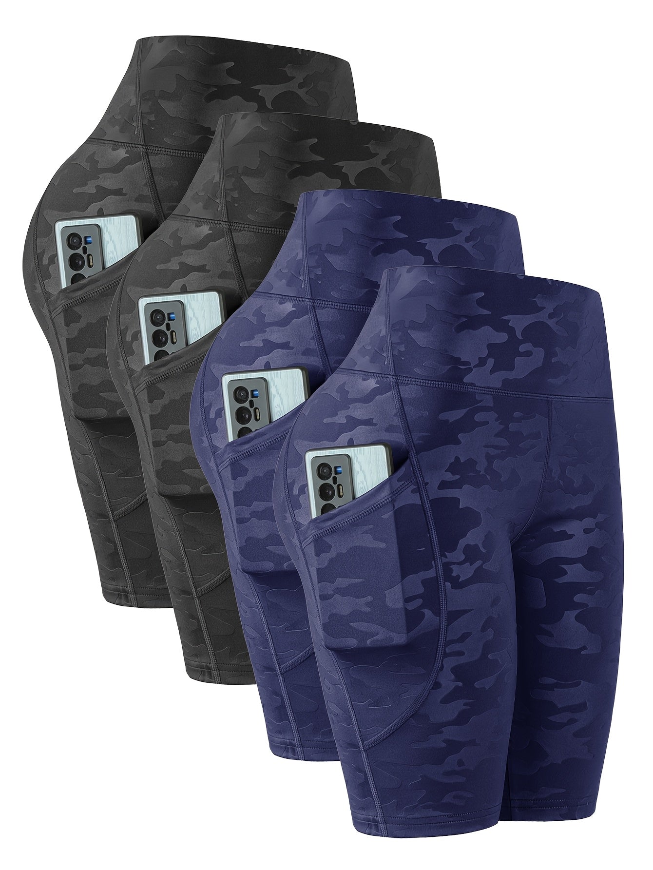4pcs Women'S High-Waist Camouflage Print Leggings - Stretchy, Breathable Activewear with Pockets for Running, Fitness, Yoga - Spring/Summer/Fall Outdoor Pants, High Waisted Legging