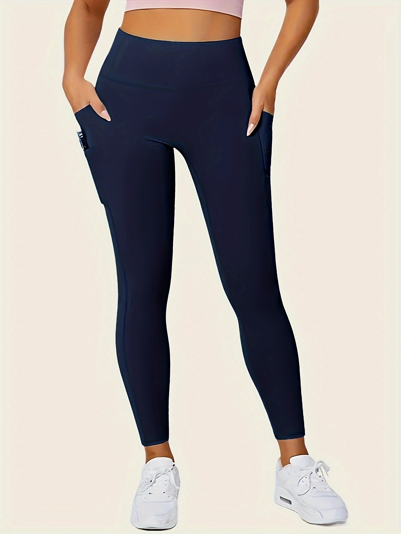 Women'S High-Waisted Shaping Leggings with Double Pockets - Butt-Lifting Design, Maroon Solid Color, Comfortable Stretch Fabric for, & Casual Wear, Leggings, Apparel, Sleek Look, Durable
