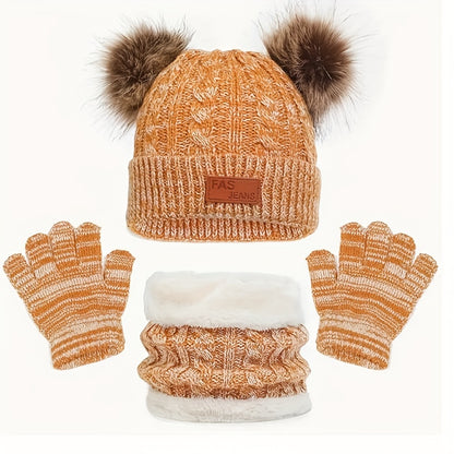 Conjunto de 3 peças para o inverno infantil: cachecol de veludo quente, gorro e luvas de malha para bebé dos 2 aos 8 anos.