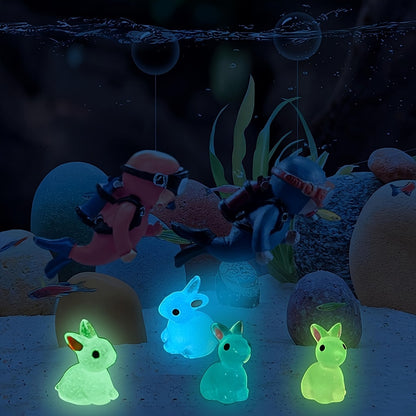 10/18/36pcs Cute Mini Luminous Resin Bunnies Ornament Glow In The Dark Miniature Figurines Rabbit Micro Landscape Fairy Garden Accessories