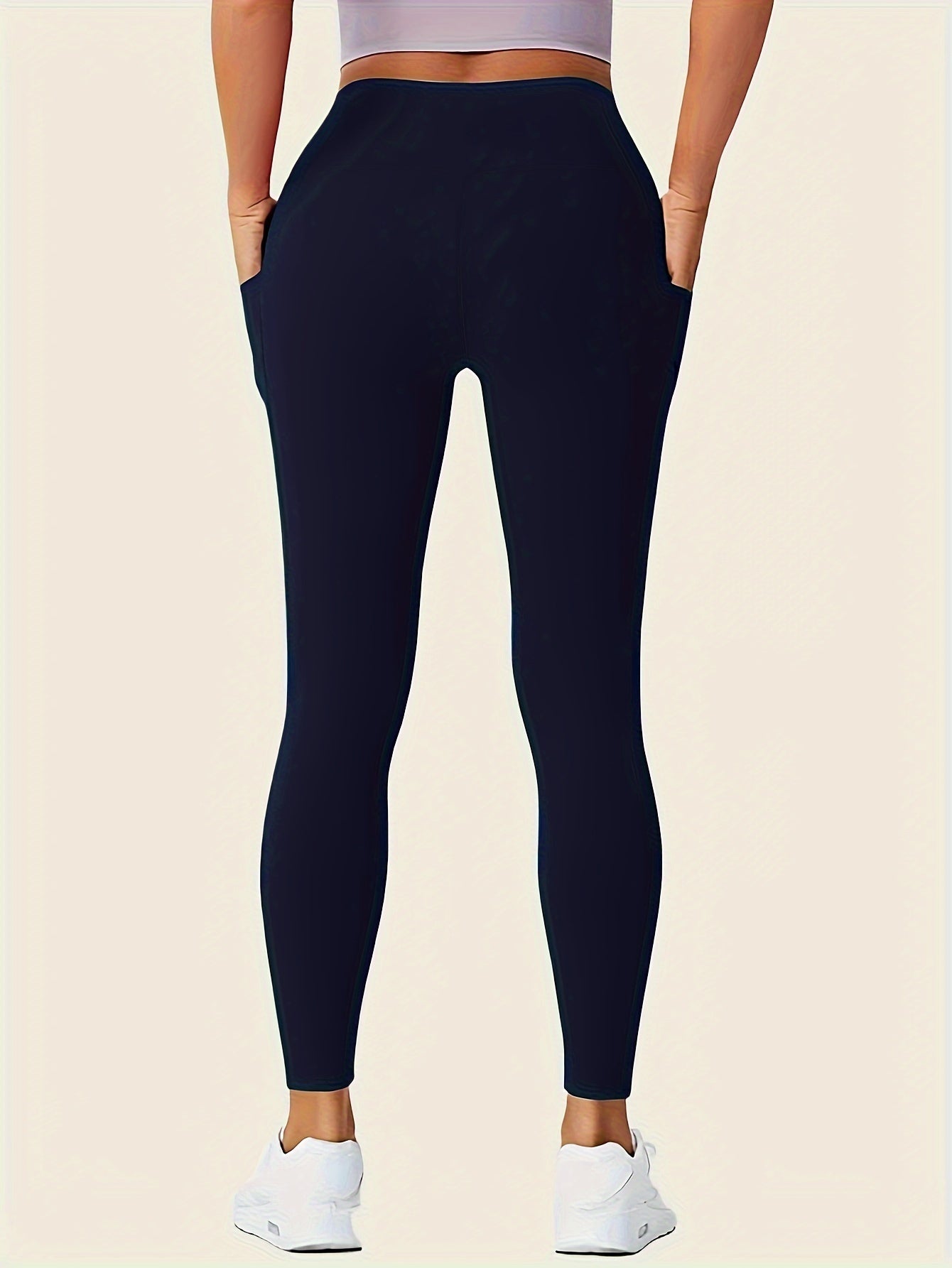 Women'S High-Waisted Shaping Leggings with Double Pockets - Butt-Lifting Design, Maroon Solid Color, Comfortable Stretch Fabric for, & Casual Wear, Leggings, Apparel, Sleek Look, Durable