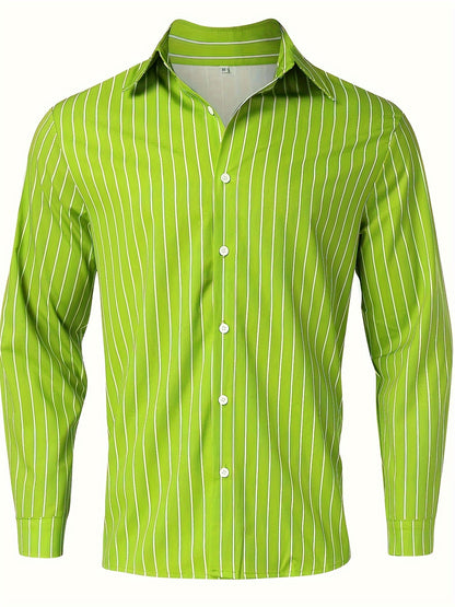 Casual Striped Men's Daily Thin Long Sleeve Button Up Shirt For Spring Summer Outdoor, Gift For Men