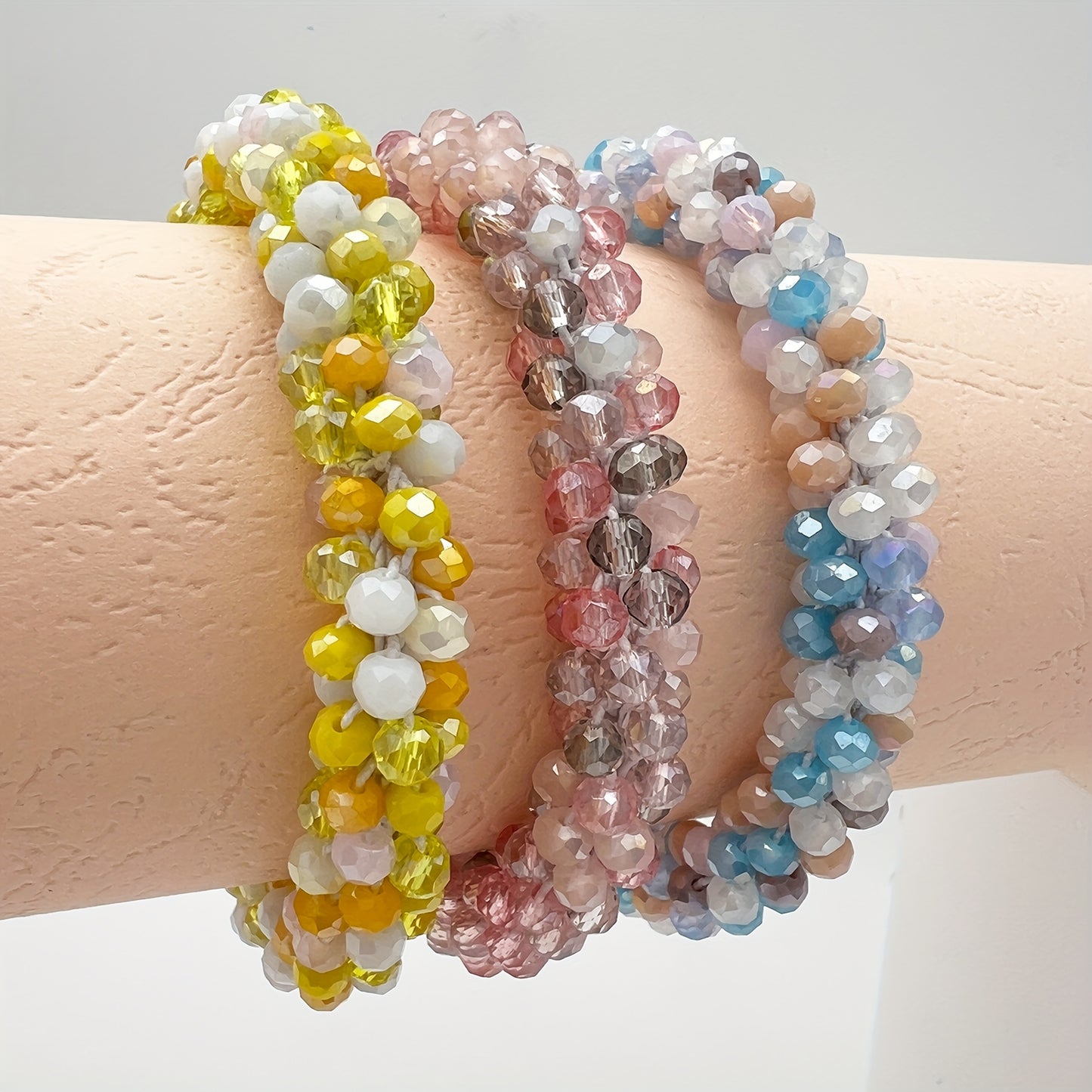 Esbbela 3pcs Bracelet Set Holiday Gift Beaded Artificial Crystal Stackable Strap Set with Elasticity Suitable for Women Men 16.51-20.32 cm Daily Vacation