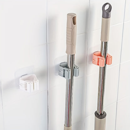 3pcs Mop Broom Holder Hook, Wall-mounted Broom Clip, Self-adhesive Mop Broom Rack, Detachable Waterproof And Non-slip Practical Hook, Suitable Storage And Organizer For Home, Bathroom, Kitchen, Garden And Garage