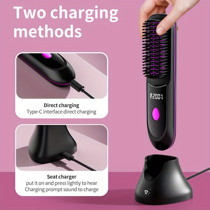 New USB-C Rechargeable Straightener, Fast & Seat Charging Modes, 20S Quick Heat, 3-Speed Temperature Control, Anti-Scald Design, 2600mAh/3200mAh Battery, 3D Tooth Comb, Ceramic Hair Protection Layer, LCD Display, Wireless Por