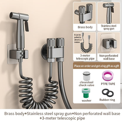 1pc Stainless Steel Handheld Bidet Sprayer - Powerful, Non-Electric Bathroom Cleaning Nozzle with Extendable Hose for Toilet Flushing & Personal Hygiene