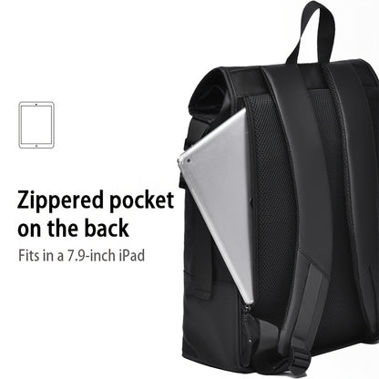 Mochila elegante com fecho de enrolar e compartimento para portátil - Tecido Oxford resistente, alças ajustáveis ​​e fecho de correr para aventuras ao ar livre.