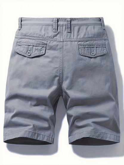 Two-Piece Set, Men's Solid Color Outdoor Casual Comfortable Breathable Multi-Pocket Cargo Shorts