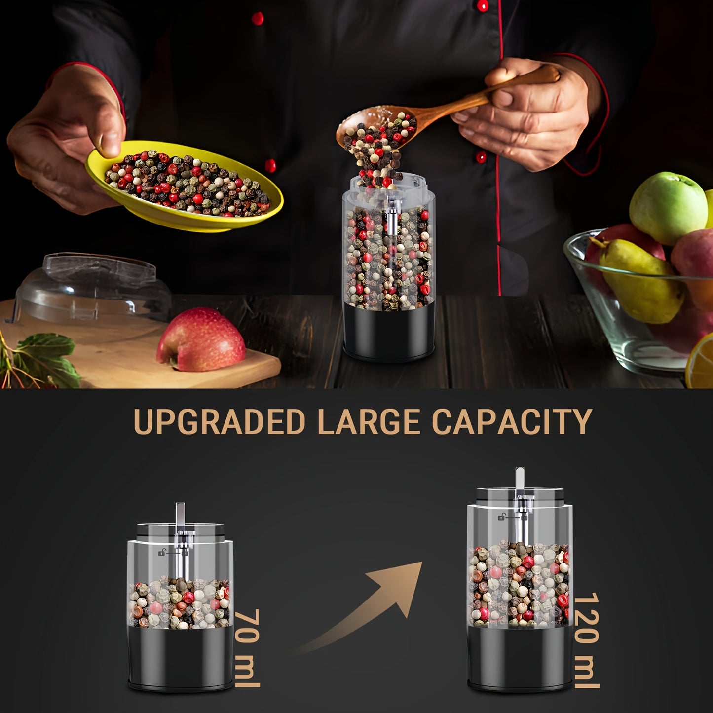 Conjunto de Moedores Elétricos de Sal e Pimenta - Moinho Pequeno para Uso Doméstico com Carregamento USB e Visor LCD - Moinho de Pimenta com Ajuste de Granulometria, Ideal para Cozinhas Domésticas, Restaurantes e Churrascos ao Ar Livre