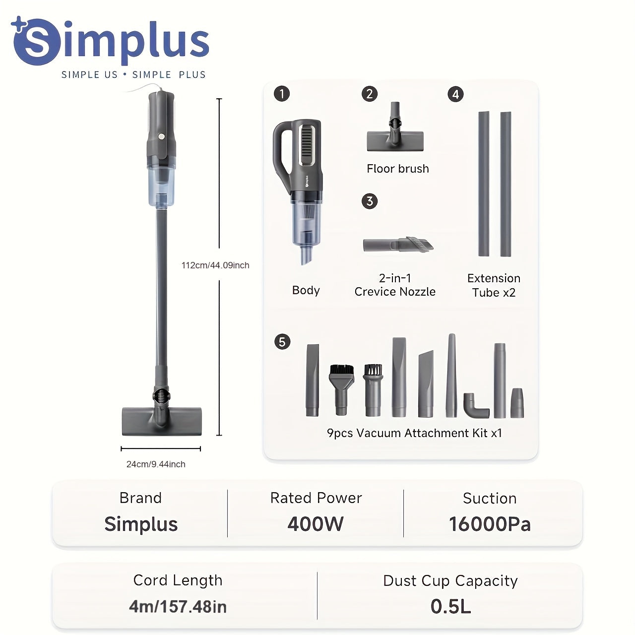 Aspirador Portátil Simplus 16000Pa – Potência 400W