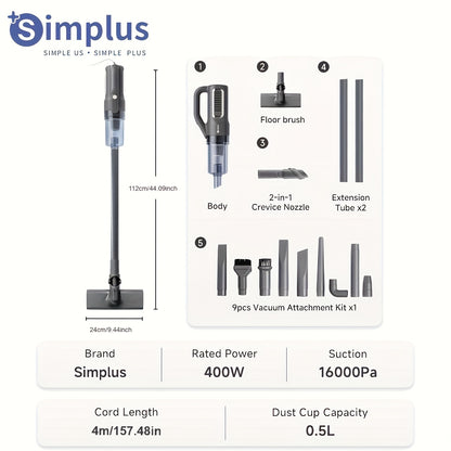 Aspirador Portátil Simplus 16000Pa – Potência 400W