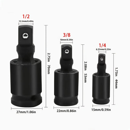 3-Piece Impact Swivel Socket Adapter Set - Universal Joint Set, 360° Rotating U-Joint Sockets for Industrial, Automotive & Home Repair - Cr-Mo Steel, Fits 1/2", 3/8", 1/4" Drive - Mechanical Operation, No Electricity Require