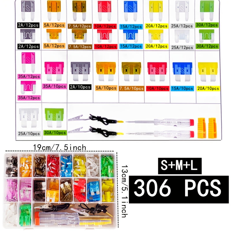 50/100/120/280/306pcs Automotive Fuse Combination Kit, Medium Duty, Fuse Blade Type for Marine·Car·Truck·Tram·Fuse Replacement 2A 3A 5A 7.5A 10A 15A 20A 25A 30A 35A