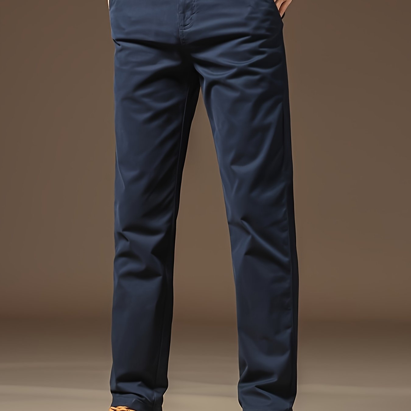 Men's Solid Navy Blue Straight-Leg Dress Pants - All-Season Full-Length Formal & Business Casual Trousers with Zipper Closure, Machine Washable, Durable Comfort Fit for Office, Semi-Formal & Casual Attire - Versatile Solid Co