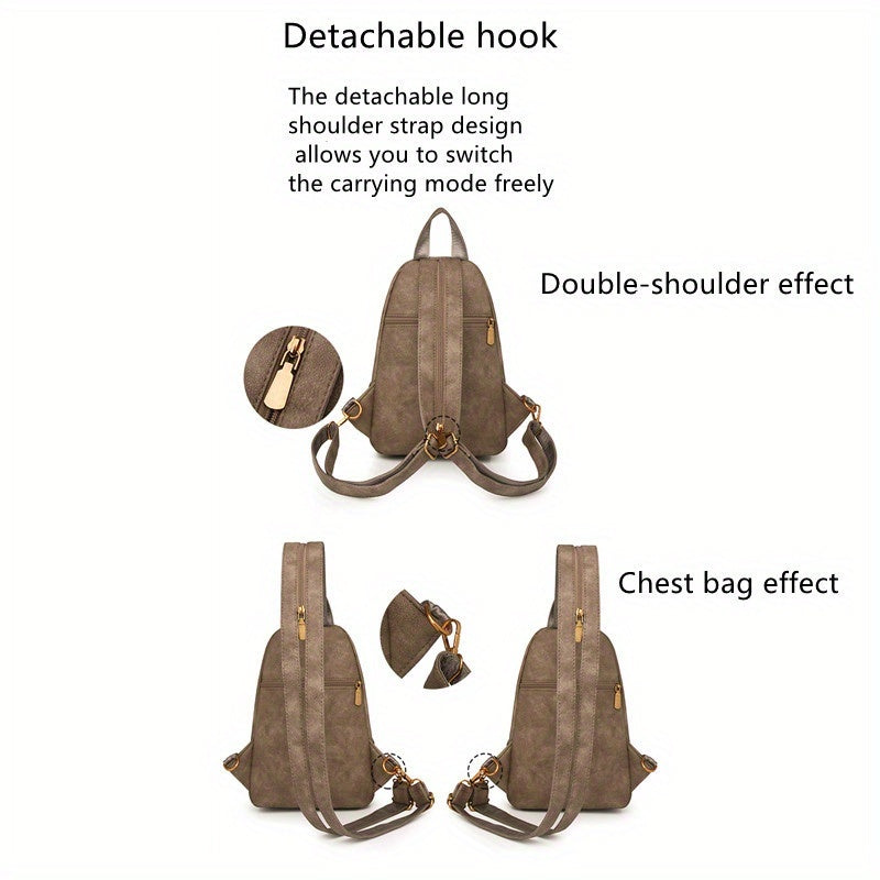Mochila de mulher castanha estilo vintage elegante - Alça ajustável, fecho de correr, múltiplos compartimentos, bolsa elegante para usar ao ombro ou a tiracolo, bolsa casual para o dia a dia | Bolsa estilo vintage elegante | Fecho em zíper resistente