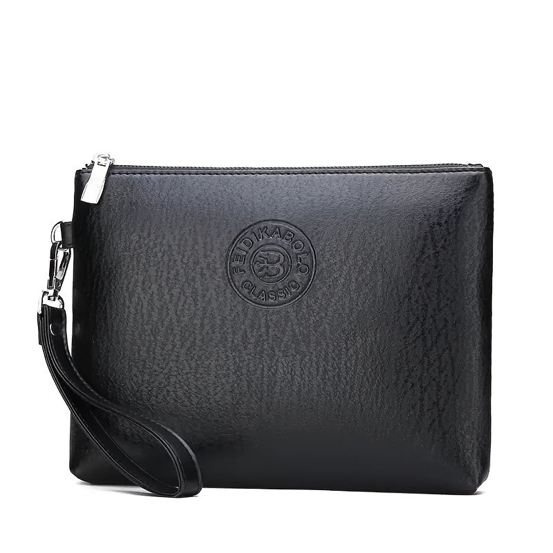 Men's Business Handbag - Large Capacity Multi-Compartment Wallet & Phone Holder with Wrist Strap, Elegant Black Soft Tree-like Texture Design, Golden-Tone Hardware for Daily Commute, Formal Events, Travel - Durable & Stylish