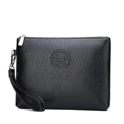 Men's Business Handbag - Large Capacity Multi-Compartment Wallet & Phone Holder with Wrist Strap, Elegant Black Soft Tree-like Texture Design, Golden-Tone Hardware for Daily Commute, Formal Events, Travel - Durable & Stylish