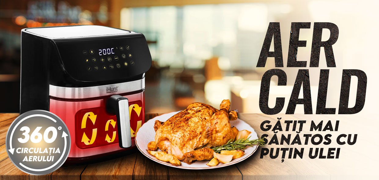 Air Fryer, Oil-Free, iHunt Bro Air Fryer Ultra, 9-Liter Capacity, Transparent Glass Drawer, Digital Display, 12 Cooking Functions, Adjustable Temperature, Defrost & Timer, Shake Reminder, 1800W, Black