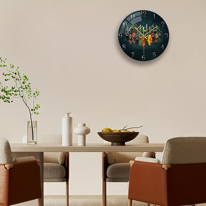 12-Inch Silent Glass Wall Clock with Vibrant Spice Design - Thick Reinforced Glass, Battery-Powered (AA), Modern Kitchen & Bedroom Decor, Perfect Gift for Christmas, Halloween, Birthdays, and More, Kitchen Wall Decor | Vibran