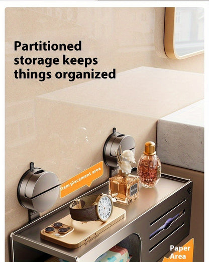CYCY Wall-Mounted Bathroom Tissue Box Holder with Suction Cup Installation - Space-Saving Square Design, Durable Carbon Steel, Holds Multiple Rolls, Ideal for Toilet Paper & Face Towels, Modern Minimalist Style, Toilet Paper