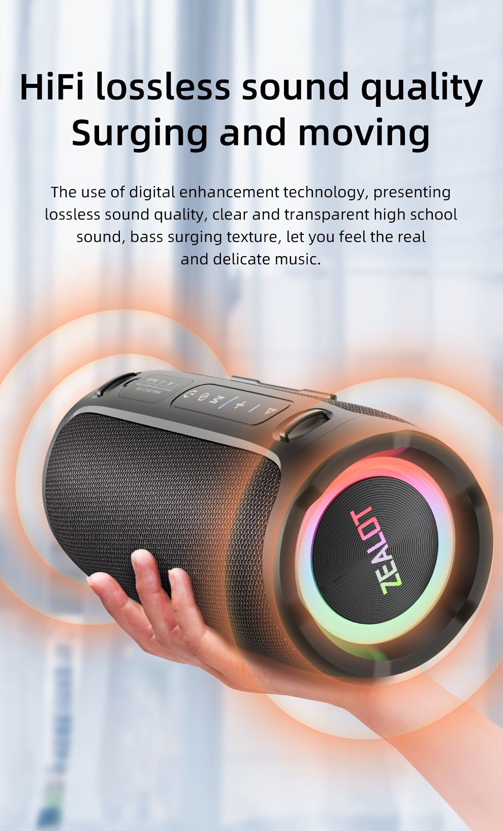 ZEALOT S76 50W Wireless Speaker, Outdoor Portable with RGB Lighting, 8-Hour Playtime, Supports Phone, Tablet, PC, TV. SD, USB, AUX, Dual Pairing Function, Suitable For Car, Camping, Beach, Party