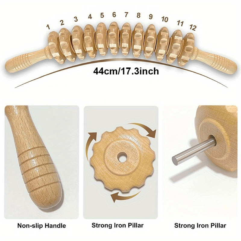 1pc Wooden Body Massage Roller, Anti-Cellulite Trigger Point Muscle, with Non-slip Handle and Grooved Gear, for Arm, Leg, Thigh, Glute and Bac