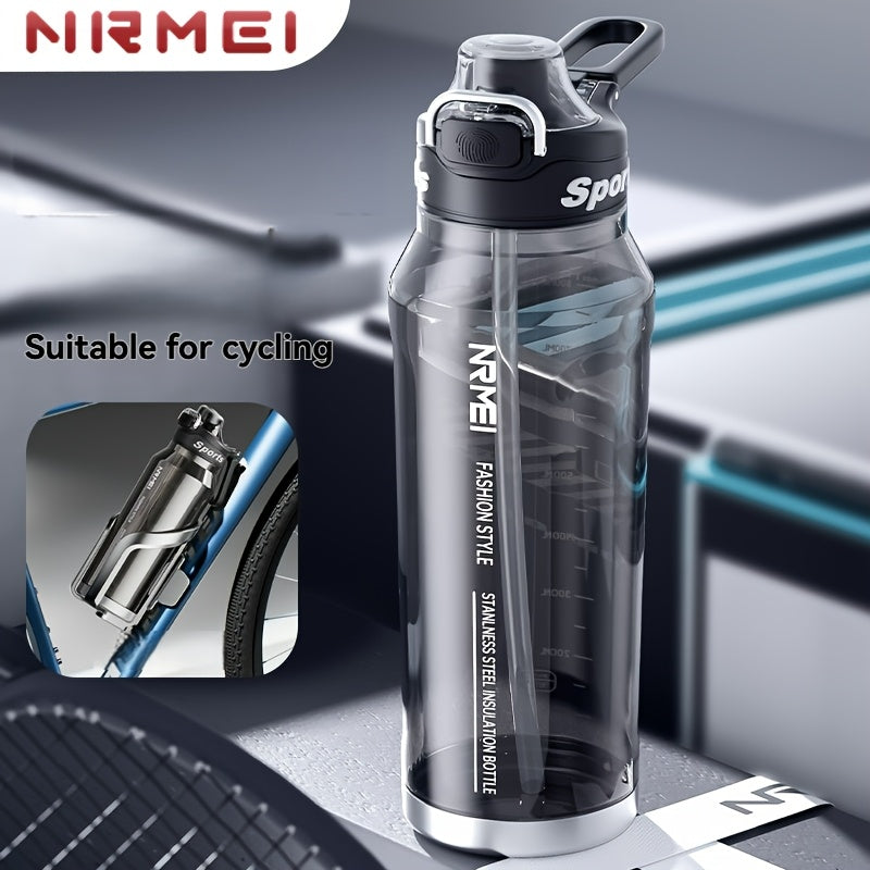 Garrafa de água desportiva NRMEi com palhinha, tampa flip-top e pega portátil - Design durável, resistente a impactos e antiderrapante para ginásio, atividades ao ar livre e hidratação. Acabamento brilhante e elegante. Material livre de BPA.