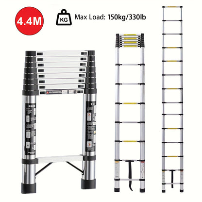 150kg Stainless Steel Ladder, 5m 4.4m 3.8m 3.2m 2.6m Telescopic Folding Ladder, Portable Safety Ladder, Suitable for Renovation And Maintenance, Garden Pruning, Orchard Picking, Warehouse Stocking, Ladder for Home, A Shape Ad