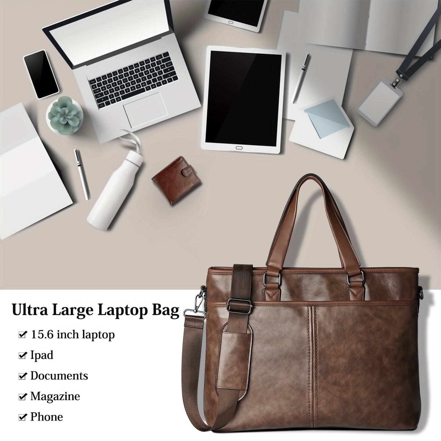 LUBARDY Men'S 15.6-Inch Laptop Briefcase - Lightweight Business Bag with Adjustable Shoulder Strap, Multiple Compartments & Zipper Closure, Coffee Brown for Office, Work, College, Laptop Storage, Professional Look, Durable Zi