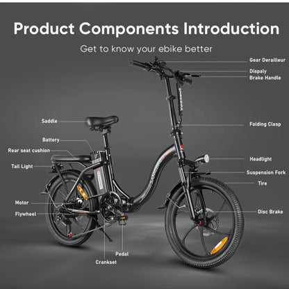 CY20 20" Foldable Step-Through Electric Bike for Adults - Lightweight Portable City Commuter E-Bike with 36V Removable Battery, 250W Motor & 15 MPH Speed, Front Suspension, Disc Brakes, Alloy Steel Frame, White - Dual-Power (