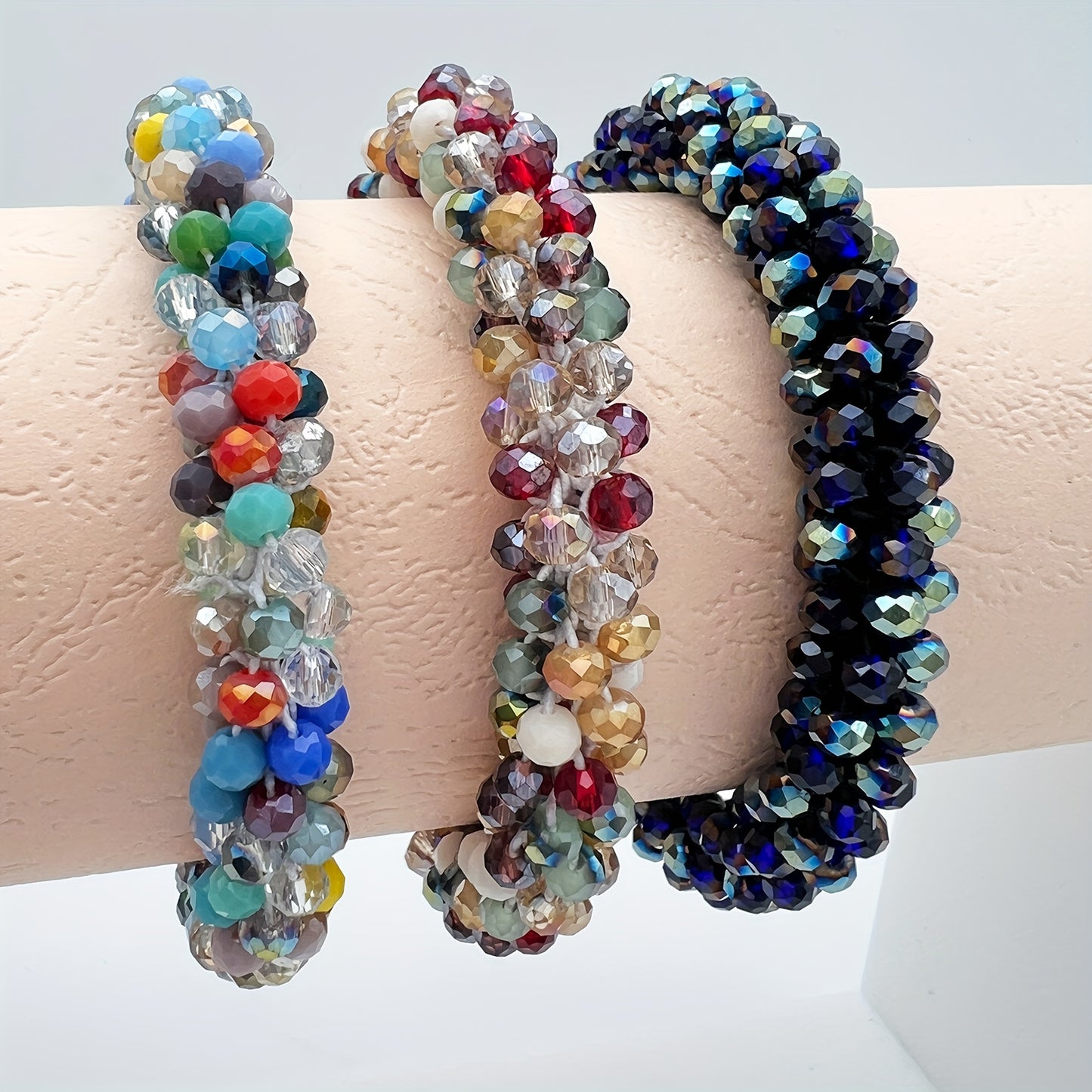 Esbbela 3pcs Bracelet Set Holiday Gift Beaded Artificial Crystal Stackable Strap Set with Elasticity Suitable for Women Men 16.51-20.32 cm Daily Vacation