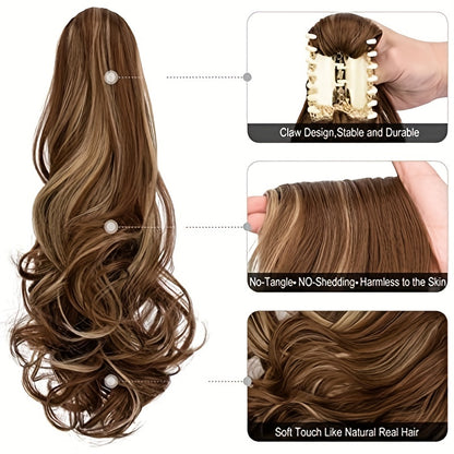 Long Wavy Ponytail Extensions - 55.88 cm Claw Clip In Synthetic Hair Piece For Women - Add Volume And Style To Your Hair Halloween Christmas