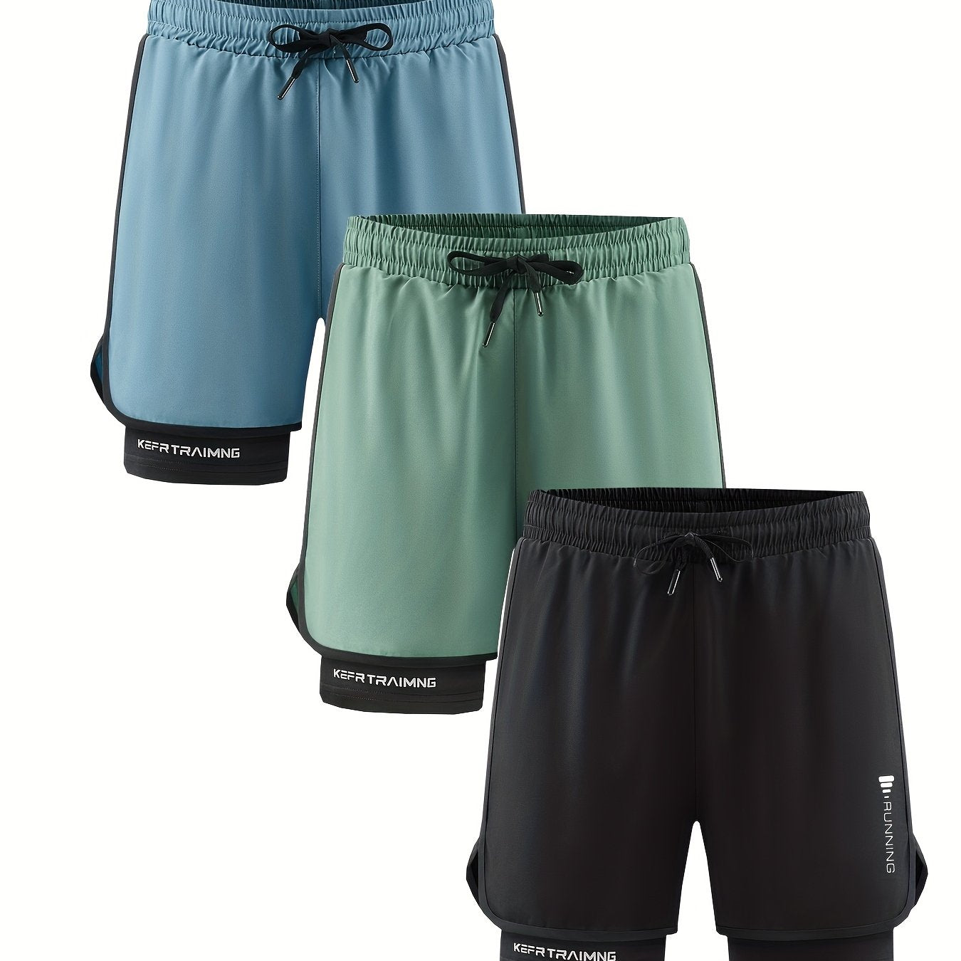 3pcs Men's Quick-Dry Lightweight Running Shorts, with Elastic Drawstring Waist and Side Pockets - Mo, Running Shorts for Men, Mens Mid Length Wide Leg Shorts, Men Workout Shorts, Gym Shorts Above Knee, Mens Shorts with Liner,