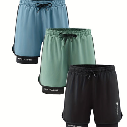 3pcs Men's Quick-Dry Lightweight Running Shorts, with Elastic Drawstring Waist and Side Pockets - Mo, Running Shorts for Men, Mens Mid Length Wide Leg Shorts, Men Workout Shorts, Gym Shorts Above Knee, Mens Shorts with Liner,