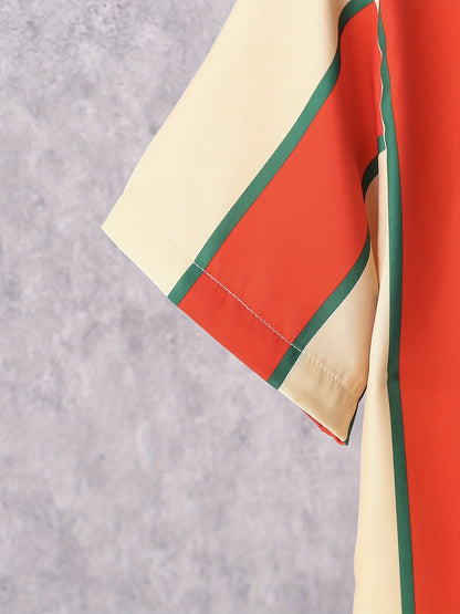 2pcs Boys Teen Casual Striped Short Sleeve Shirt & Pocket Side Shorts Set Clothes For Summer