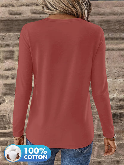 3pcs Women'S 100% V-Neck Long Sleeve T-Shirts - Soft, Durable, and Comfortable Casual Wear for All Seasons, Perfect for Holidays, Graduations, and Everyday Style, Everyday Comfort Wear | Minimalist Style | Soft Fabric Tee