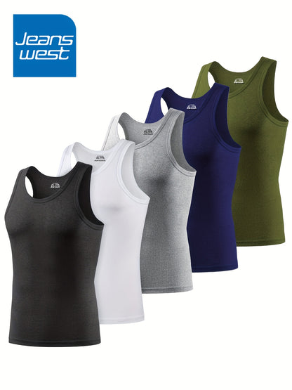 JEANSWEST 5pcs Men'S Tank Tops - Slim Fit Solid Color V-Neck T-Shirts, Breathable Stretch Fabric, Casual & Comfortable for Casual Attire, Solid Color Tank Tops | Vneck Tank Tops | Stretchy Fabric