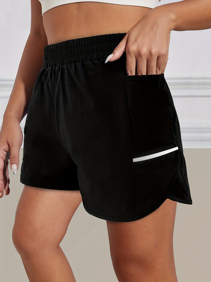 Women's Sports Shorts With Phone Pocket, Elastic Waist Quick Drying Running Shorts, Women's Activewear