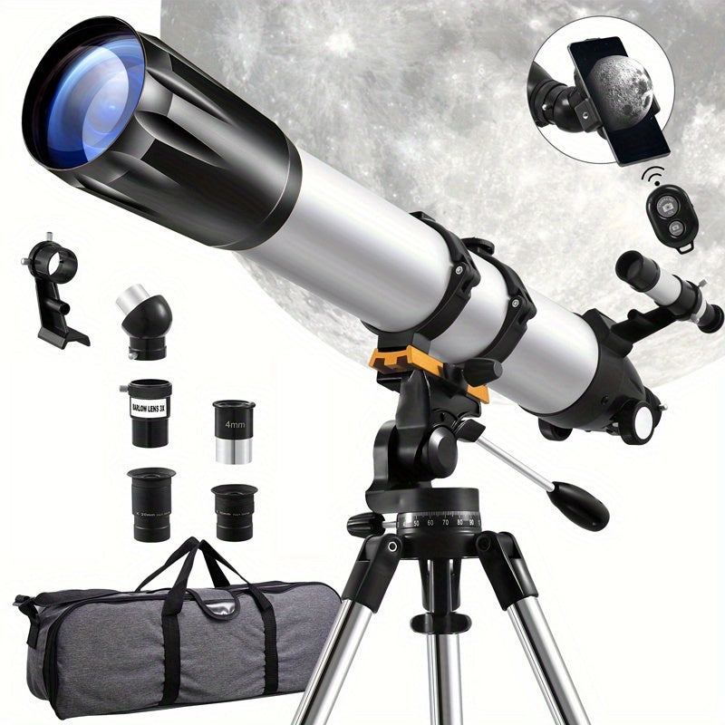 90mm Professional Astronomical Telescope, 90mm Objective Lens, 800mm Focal Length, 675x Magnification Moon Observing Telescope with Tripod - Suitable for Moon, Bird, Planetary Observation - Ideal Christmas And Birthday Gift