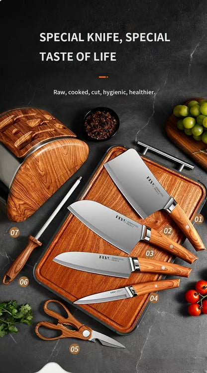High Quality Stainless Steel Knife Kitchen Utensil Set, Multifunctional Chef Knife, Fruit Knife, Japanese Chef Knife, Meat Cutting Knife, Bread Knife, Cooking Chef Knife Set, Suitable for Restaurants, Family Travel, Outdoor C