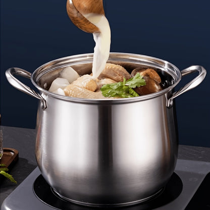 Large Capacity Stainless Steel Soup Pot with Lid, Perfect for Induction Stove, Gas Stove, and Outdoor Camping - Ideal for Cooking, Boiling, and Steaming, Camping Essentials|Stainless Steel Pot|Durable Cookware