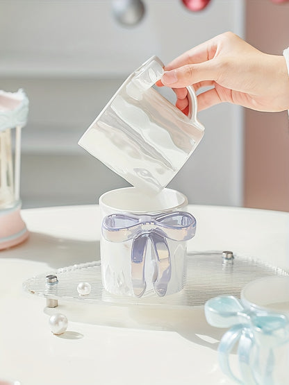 350ml Elegant Butterfly Bow Ceramic Coffee Mug, Hand Wash Only Multipurpose Cup, Reusable, Recyclable Gift Set for Adults for Christmas, Halloween, Thanksgiving, Valentine's Day