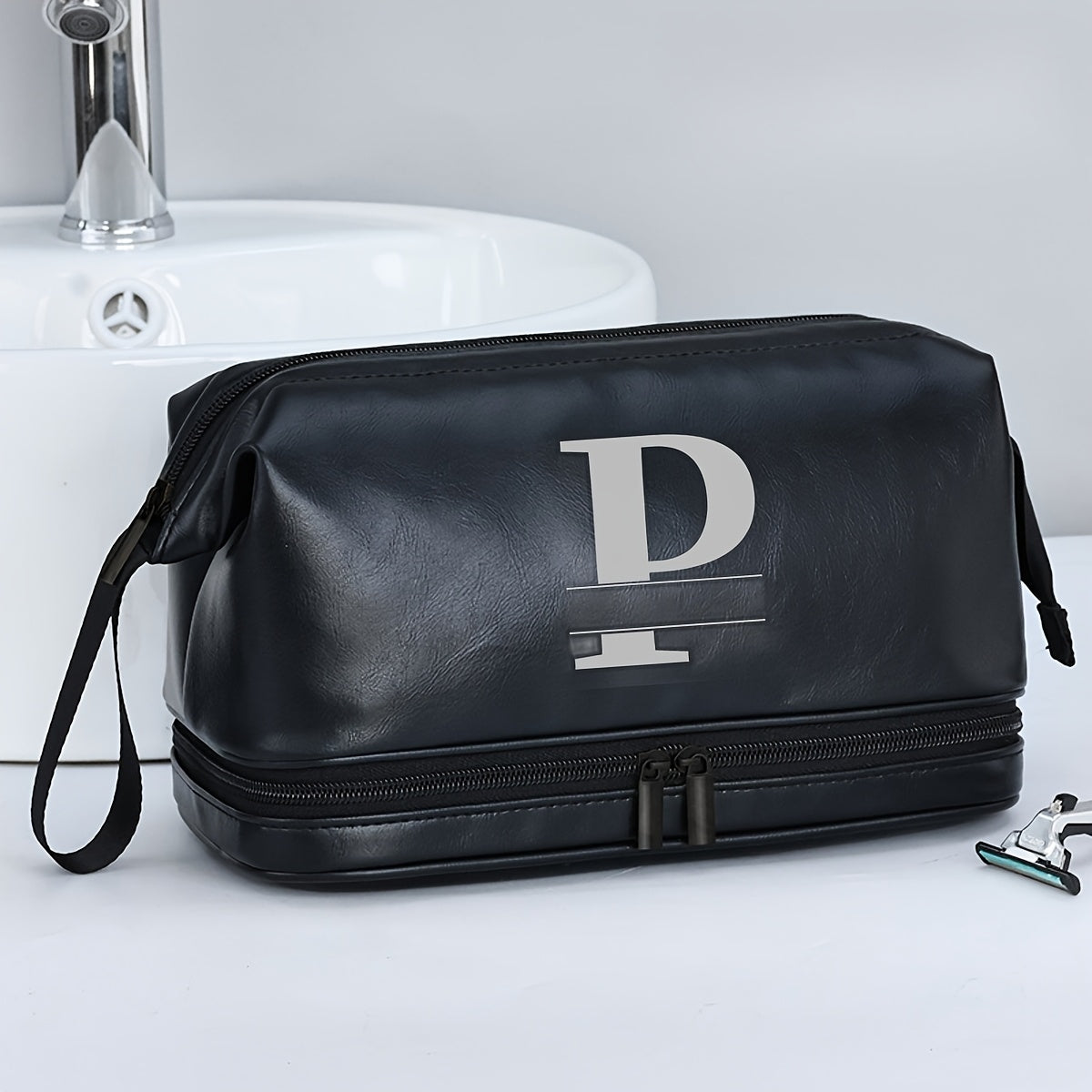 Customized Men's Fashion Travel Toiletry Bag PU Large Letter Toiletry Bag